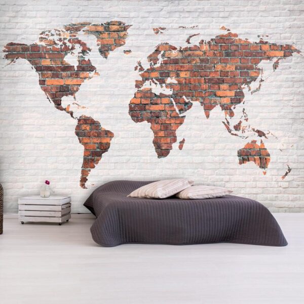Fototapet - World Map: Brick Wall - 400x280